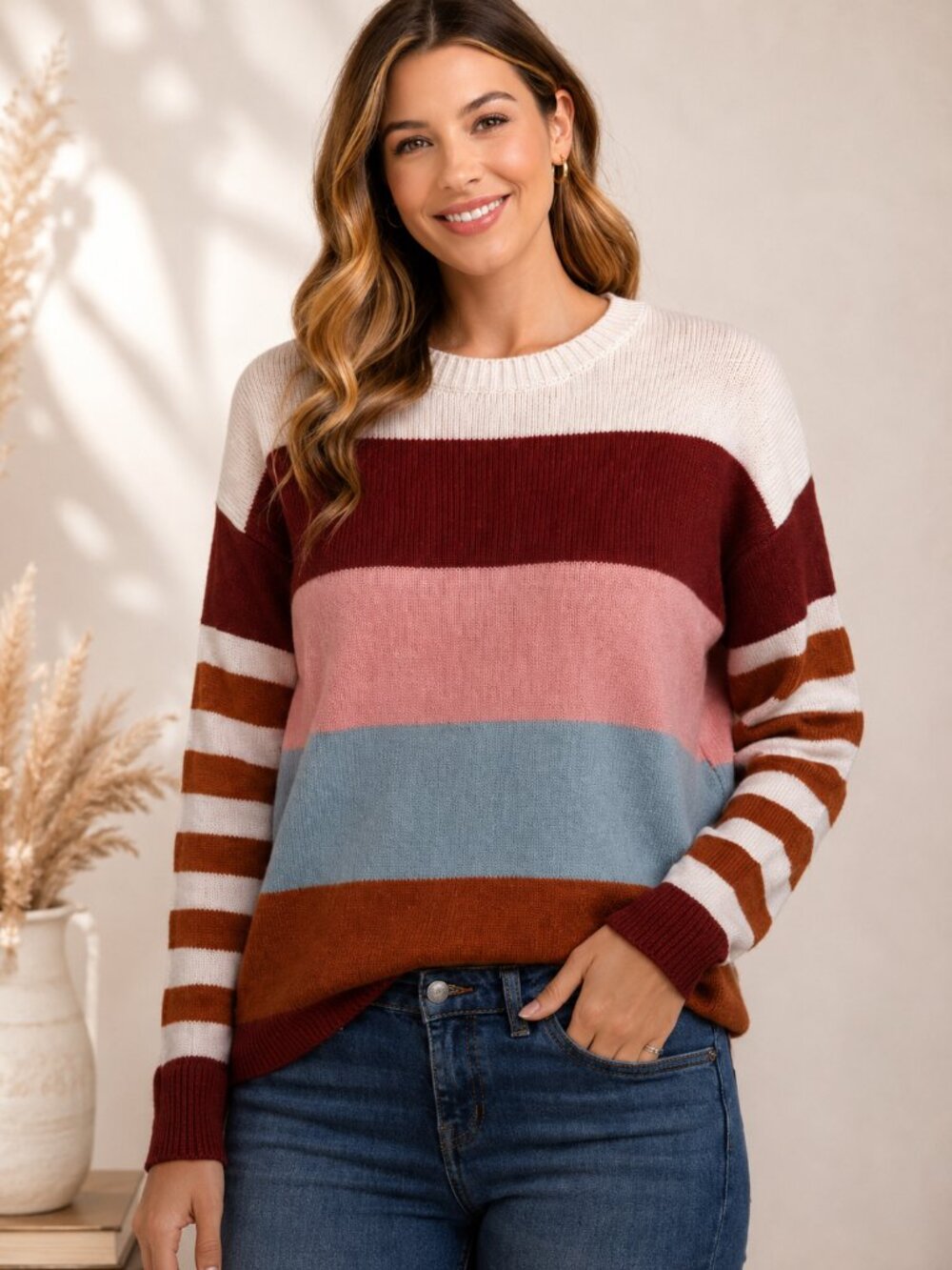 Cozy Color Block Sweater Neutral Academia Grandpa Core Size M